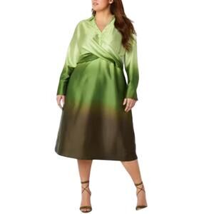 NWT-Worthington Long Sleeve Green Ombre Midi Collard Dress Size 3X imperfections